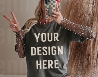 Comfort Colors 1717 Tshirt Mockup CC1717 Pepper Mockup Oversized Grunge C1717 Shirt Mockups Edgy Punk Model Mock Ups Western Boho Ästhetik