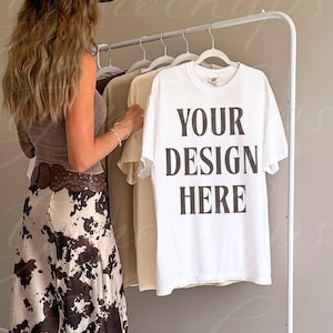 White Comfort Colors 1717 Mockup, C1717 Lifestyle Mock, Streetwear Mockup, Pinterest Aesthetic Influencer Mockup, Trendy Y2k, Western Tshirt