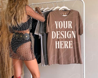 Espresso Comfort Colors 1717 Mockup, übergroßes C1717 T-Shirt Mockup, trendige westliche Ästhetik MockUps, Boho Mockups, braunes CC1717 Shirt
