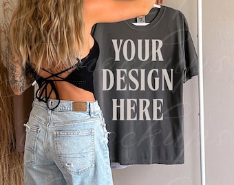 Comfort Colors 1717 Tshirt Mockup, CC1717 Pepper MockUp, trendiges C1717 Shirt Mockup, Modell Mockup, Boho Ästhetik, übergroßes T-Shirt Mockup