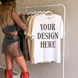 White Comfort Colors 1717 Mockup, C1717 Lifestyle Mock, Streetwear Mockup, Pinterest Aesthetic Influencer Mockup, Trendy Y2k, Western Tshirt