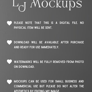 May include: Text on a gray background with a white heart and the text "LJ Mockups". The text below the heart reads "PLEASE NOTE THAT THIS IS A DIGITAL FILE. NO PHYSICAL ITEM WILL BE SENT."