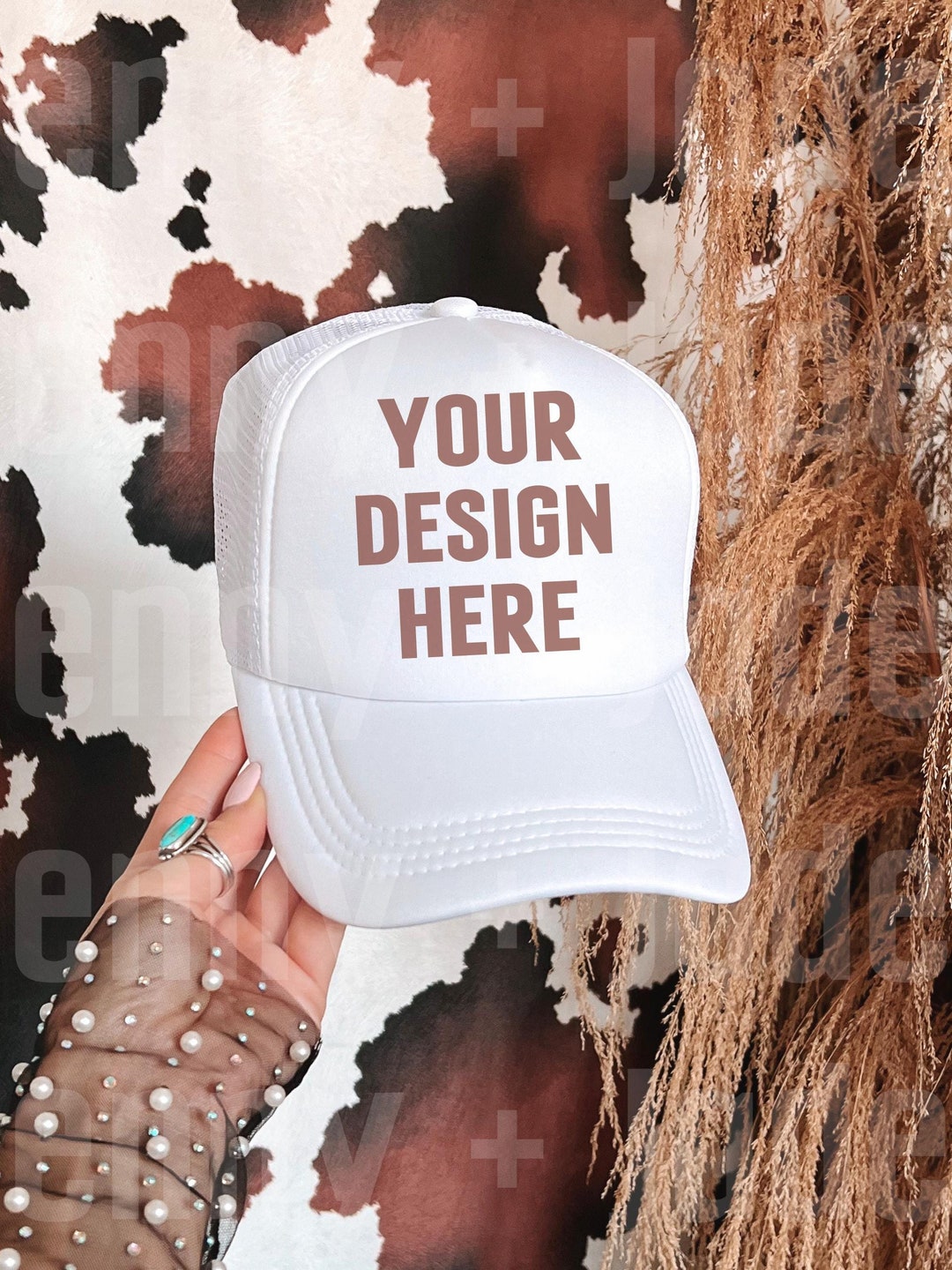 White Foam Mesh Trucker Hat Mockup Baseball Cap Custom Coastal Cowgirl ...