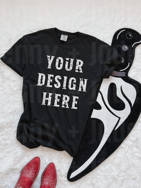 Comfort Colors 1717 Halloween MockUp CC1717 Pepper Flat Lay Mock Up Trendy Oversized Grunge C1717 Shirt Spooky Styled Western Graphic TShirt