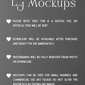 May include: Text overlay on a gray background with a white heart icon and the text "LJ Mockups". The text below the logo reads "PLEASE NOTE THAT THIS IS A DIGITAL FILE. NO PHYSICAL ITEM WILL BE SENT."