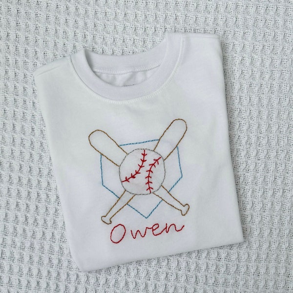 Custom Hand Embroidered Baseball T Shirt Toddler Boy Personalized Name and Stitching Color