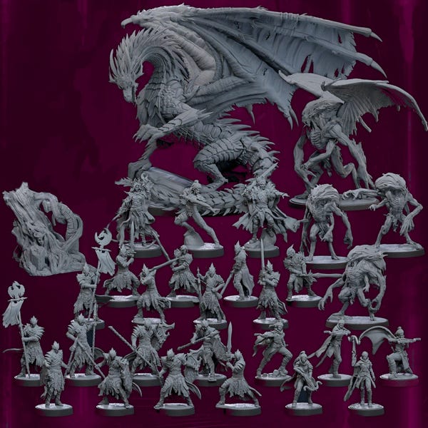 Underdark Vampires STL Bundle: D&D Dragon, Drow, Draegloth Miniatures (Digital Download)