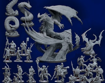Dragon Siege STL Bundle: D&D Dragonborn and Drake Miniatures (Digital Download)