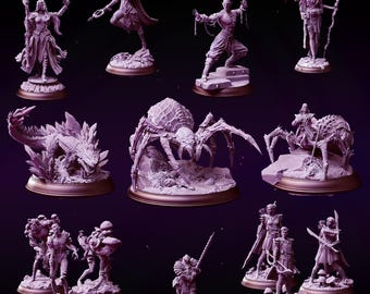 Underdark Cabal STL Bundle: D&D Drow and Drider Miniatures (Digital Download)