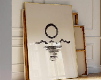 Handmade Abstract Sunset Print, Minimalistic Bookshelf Centerpiece Decoration, Decorative Vintage Inspired Hallway and Headboard Ornament