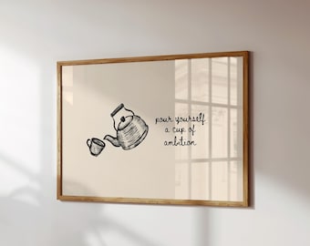 Handmade Cup of Ambition Print, Motivational Poster for Entrepreneurs, Meaningful Vintage Sketch Style Decor