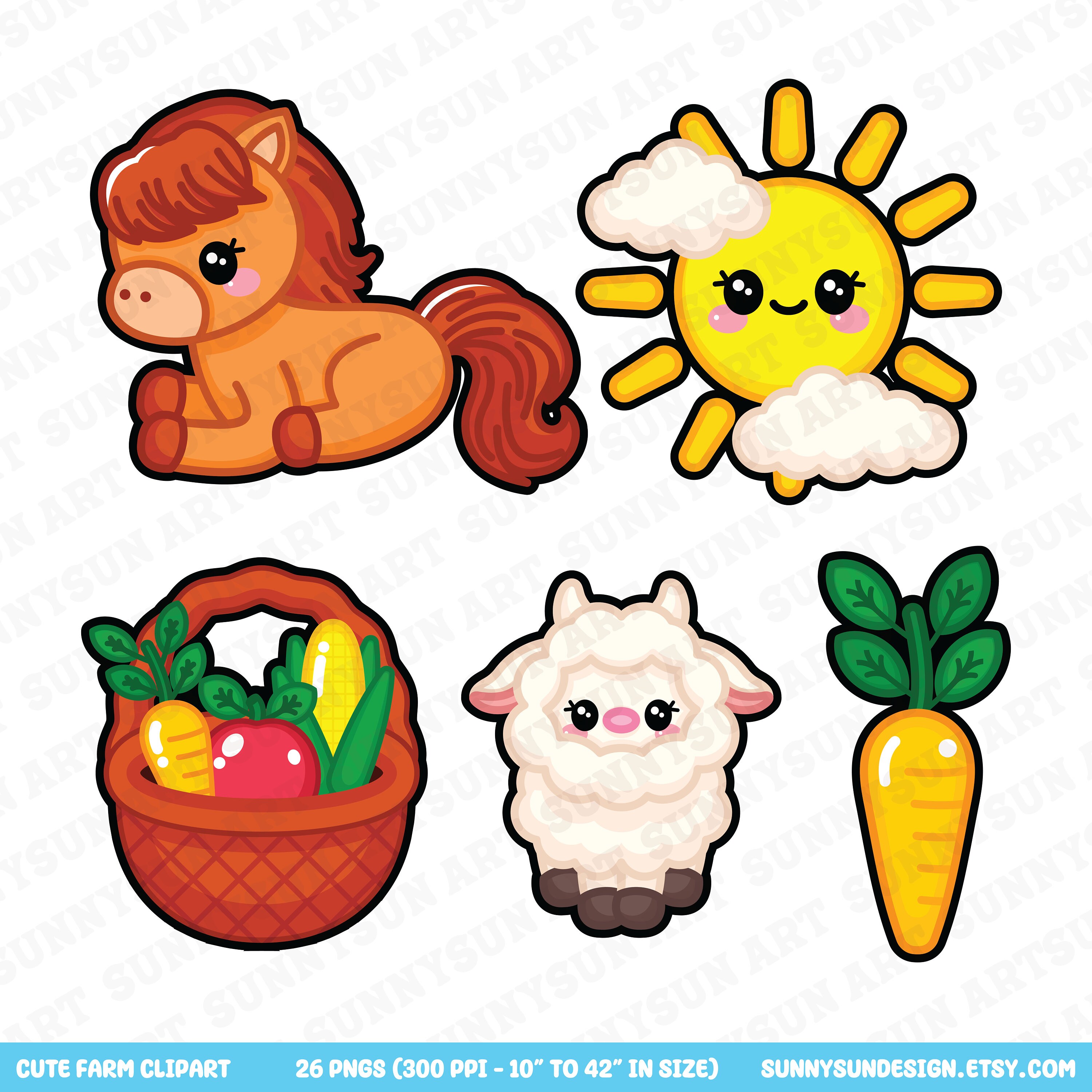 Cute Farm Clipart, Farmland Cattle PNG, Kawaii Barn Animal, Chicken Hen ...