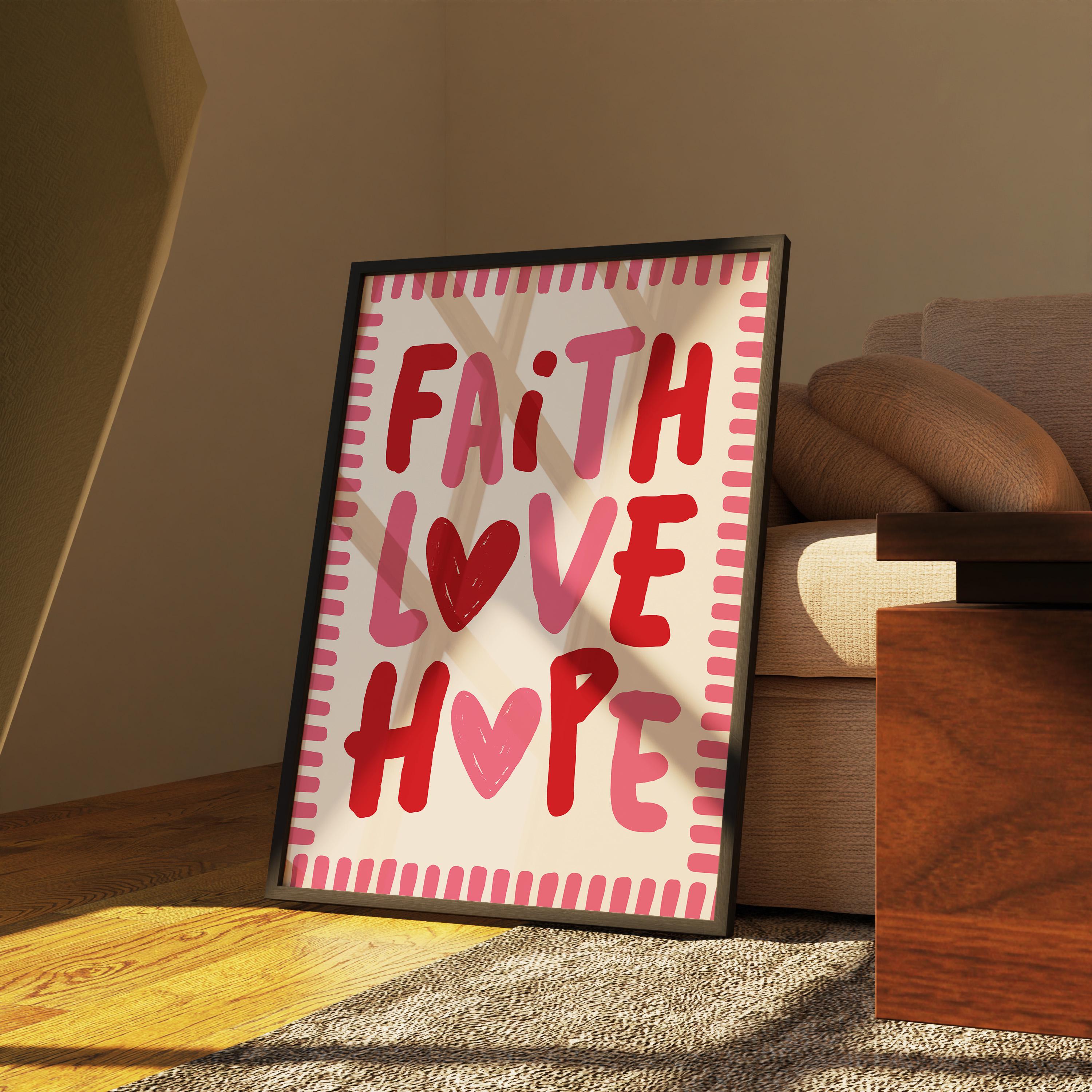 Funky Faith Love Hope Wall Art, Bold Maximalist Home Decor, Unique