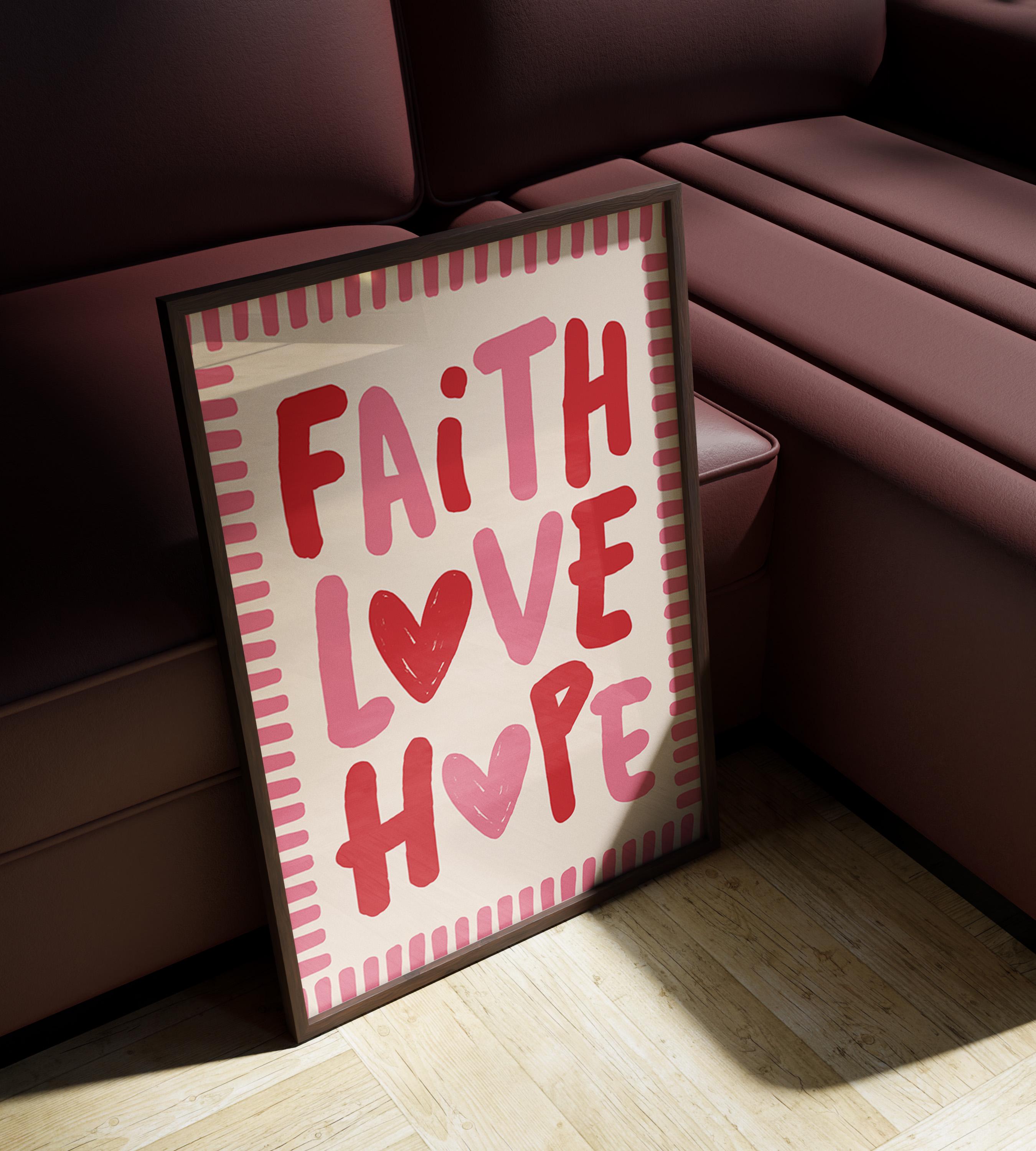 Funky Faith Love Hope Wall Art, Bold Maximalist Home Decor, Unique
