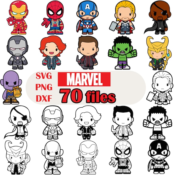 Baby Avengers Svg Bundle, Chibi Superhero Svg, Bundle Layered Svg, Avengers Png, Svg for Cricut, Svg for Silhouette, Layered SVG File