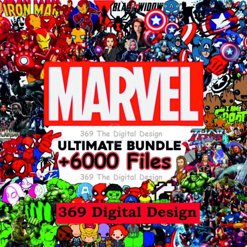 6000 Mega Bundle LAYERED Files, Avangers, IronMan, Thor, Deadpool, Captain America, Spider Man, Superhero PNG SVG Files Cricut Silhouette zdjęcie 1