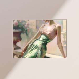 Feminine Figurative Impressionism Painting, Romantic Soft Aesthetic Elegant Lady Romanticism Artwork Pastel Pretty Bedroom Decor DIY Art