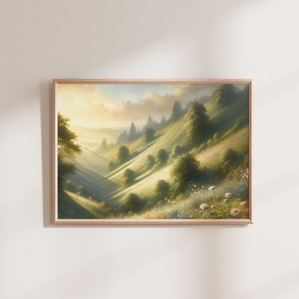 Serene Landscape Digital Download Print — Printable Home Decor Wall Art — Dreamy Digital Oil Painting