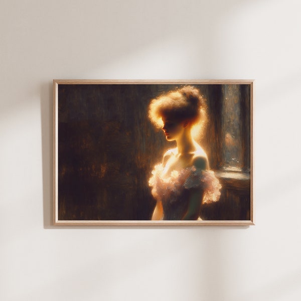 Vintage Feminine Woman Wall Art — Digital Oil Painting Download — Dreamy Romantic Printable Home Decor