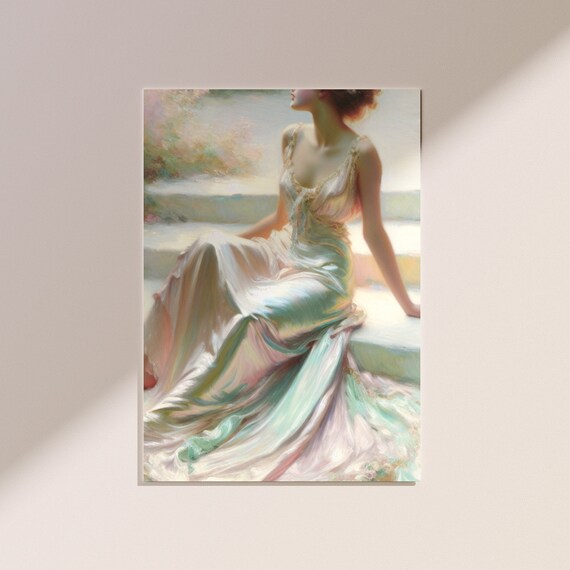 Soft Aesthetic Romanticism Art, Pastel Neoclassical Art, Feminine Figurative Painting Home Decor, Preppy Room Decor, Pretty Artwork