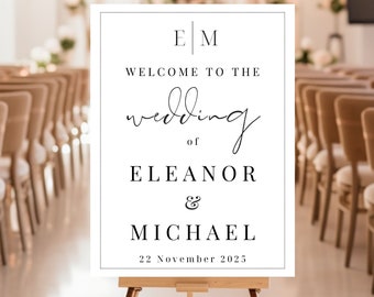 Monogram Wedding Welcome Sign Template Wedding Sign Template Canva Modern Wedding Reception Wedding Signs Bundle Wedding Signage #Eleanor