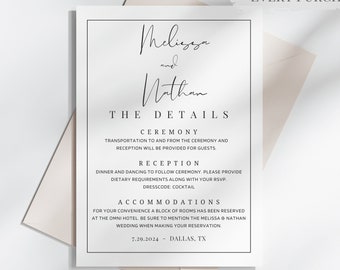 Minimalist Wedding Details Card Template Instant Download Modern Editable Details Template DIY Printable Wedding Instant Download #Melissa