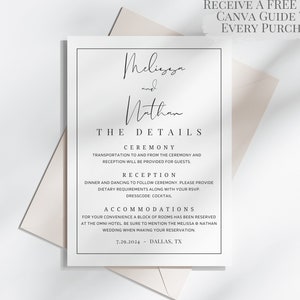 Minimalist Wedding Details Card Template Canva Digital Download Modern Wedding Details Template Printable Wedding Calligraphy Wedding ML1 image 1