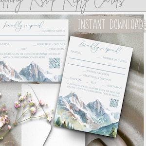 Mountain Wedding Invitation Template Download Printable Wedding Canva Template Rustic Wedding RSVP Reply Card Western Wedding Invite MT1