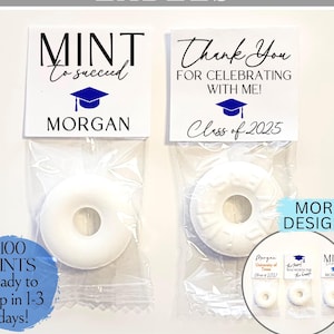 Mint To Succeed Graduation Gift Thank You Label Party Favor for Personalized Guest Gift Custom Sticker Grad Cap Décor Gift Table Decoration