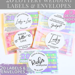 20 Custom Wedding Lottery Favor Stickers for Lotto Ticket Favor Envelope for Wedding Guest Gift Lucky In Love Lotto Favor Personalized Label
