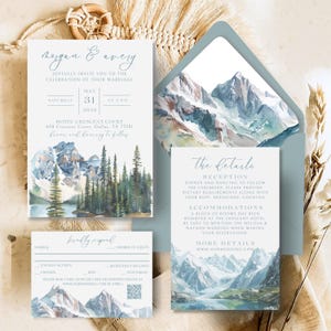 Mountain Wedding Invitation Template Canva Printable Wedding Template DIY Editable Wedding Suite Rustic Wedding Invite Template Bundle MWC