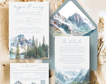 Mountain Wedding Invitation Template Canva Printable Wedding Template DIY Editable Wedding Suite Rustic Wedding Invite Template Bundle MWC
