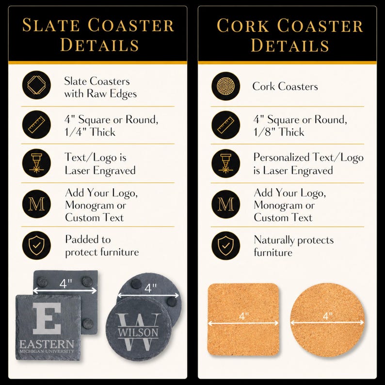 Personalized Coaster Set Engraved Slate Coaster Custom Wedding Gift Personalized Housewarming Gift for Newlywed Monogram Anniversary Gift image 7