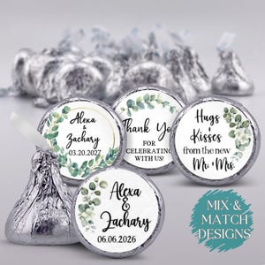 108 Wedding Stickers for Hershey® Kiss Favor for Guest Wedding Guest Gifts Hugs & Kisses Bulk Personalized Favor Label Custom Wedding Favors