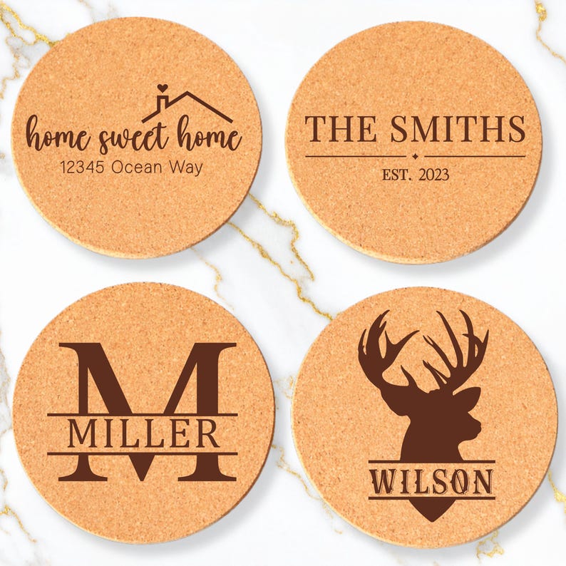 Personalized Coaster Set Engraved Slate Coaster Custom Wedding Gift Personalized Housewarming Gift for Newlywed Monogram Anniversary Gift image 8