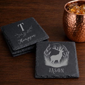 Personalized Coaster Set Engraved Slate Coaster Custom Wedding Gift Personalized Housewarming Gift for Newlywed Monogram Anniversary Gift image 3