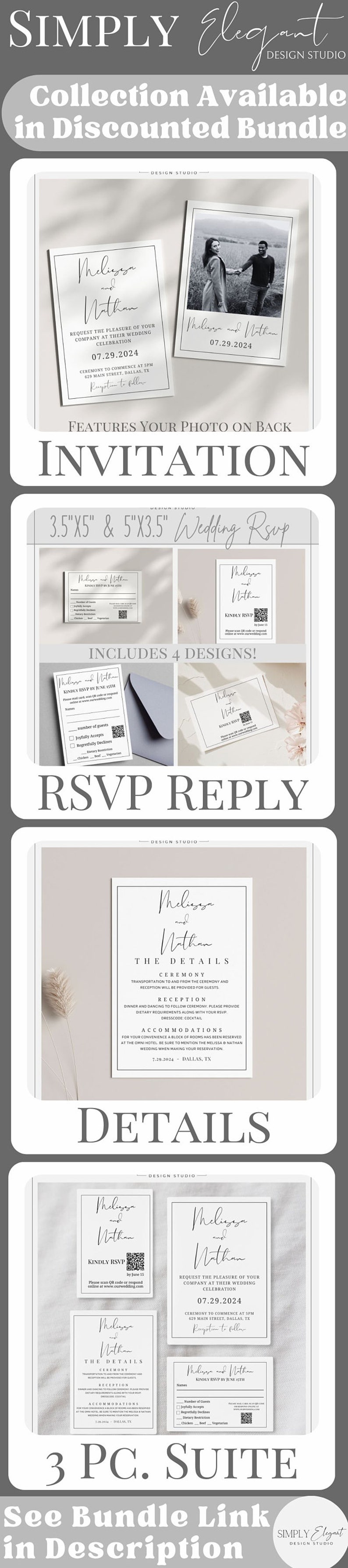 Minimalist Wedding Details Card Template Canva Digital Download Modern Wedding Details Template Printable Wedding Calligraphy Wedding ML1 image 4