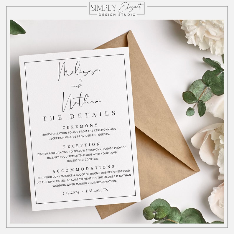 Minimalist Wedding Details Card Template Canva Digital Download Modern Wedding Details Template Printable Wedding Calligraphy Wedding ML1 image 5