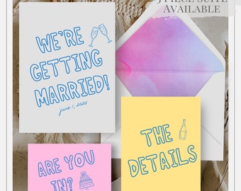 Retro Wedding Invitation Template Download Printable Wedding Canva Template Fun Wedding Template Hand Drawn Wedding Invite Wedding Suite RT1