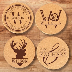 Personalized Coaster Set Engraved Cork Coaster Custom Wedding Gift Personalized Housewarming Custom Gift for Father Hunting Gift for Her