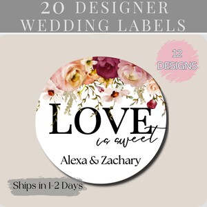 Personalised Purple & Lilac Floral Wedding Favour Stickers / Labels (LA13