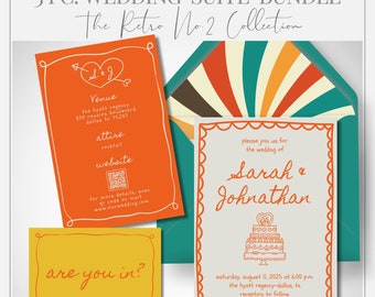 Hand Drawn Wedding Invitation Template Download Printable Wedding Canva Template Modern Wedding Suite Template Retro Wedding Bundle HD2