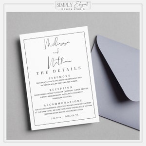 Minimalist Wedding Details Card Template Canva Digital Download Modern Wedding Details Template Printable Wedding Calligraphy Wedding ML1 image 2