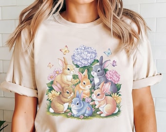 Cute Bunny T-Shirt: Floral Rabbit Design, Spring Animal Lover Gift