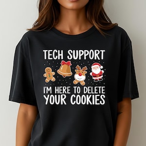 Zabawna świąteczna koszulka z nadrukiem wsparcia technicznego: „Usuwam ciasteczka” – IT Geek Tee