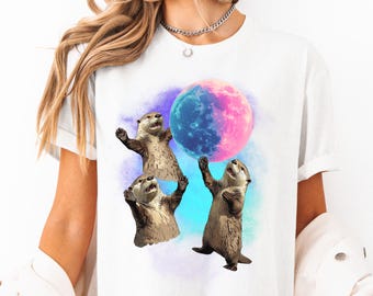 Retro Otter Moon T-Shirt: Funny Vaporwave Cosmic Animal Tee