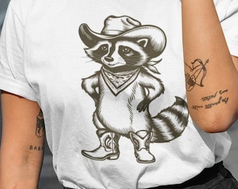 Vintage Cowboy Raccoon T-Shirt: Western Trash Panda Graphic Tee