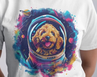 Astronaut Golden Doodle T-Shirt: Lebendiges Weltraum-Hund-Grafik-T-Shirt