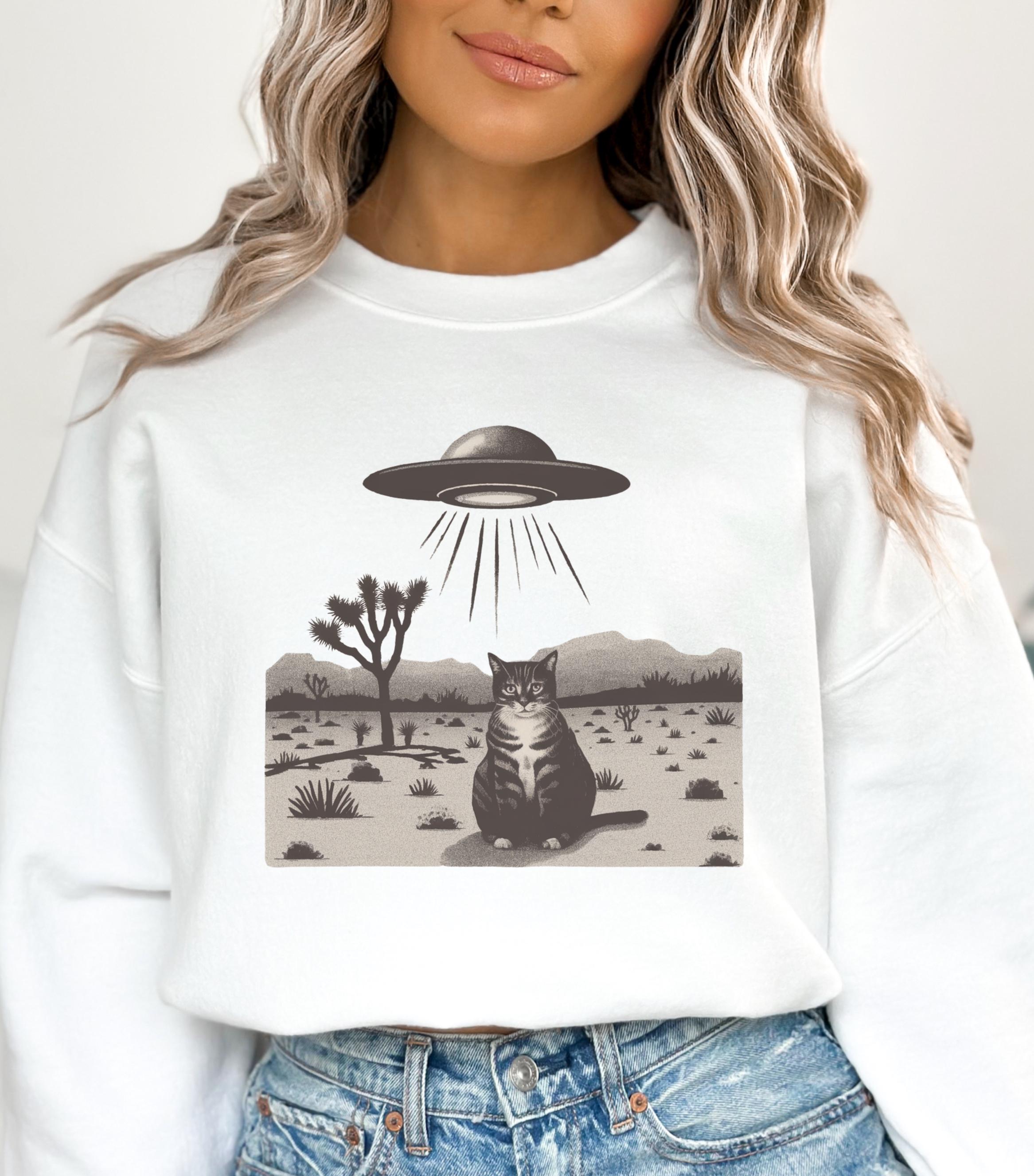 thumbnail image 2 of CONFUSED Apparel Cat UFO Abduction Tee - Funny Space Kitty Graphic T-Shirt For Sci-Fi Fans 2 of 4