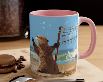 Beachside Volleyball Otters Coffee Mug: Fun Gift for Beach Lovers